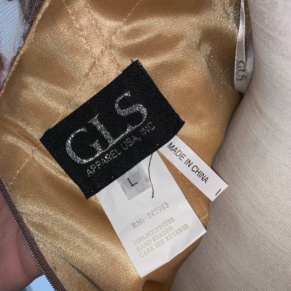 NWOT GLS Apparel Large Beaded Mocha Lace Nude Lined Mermaid Gown Cap Sleeves - Picture 8 of 15